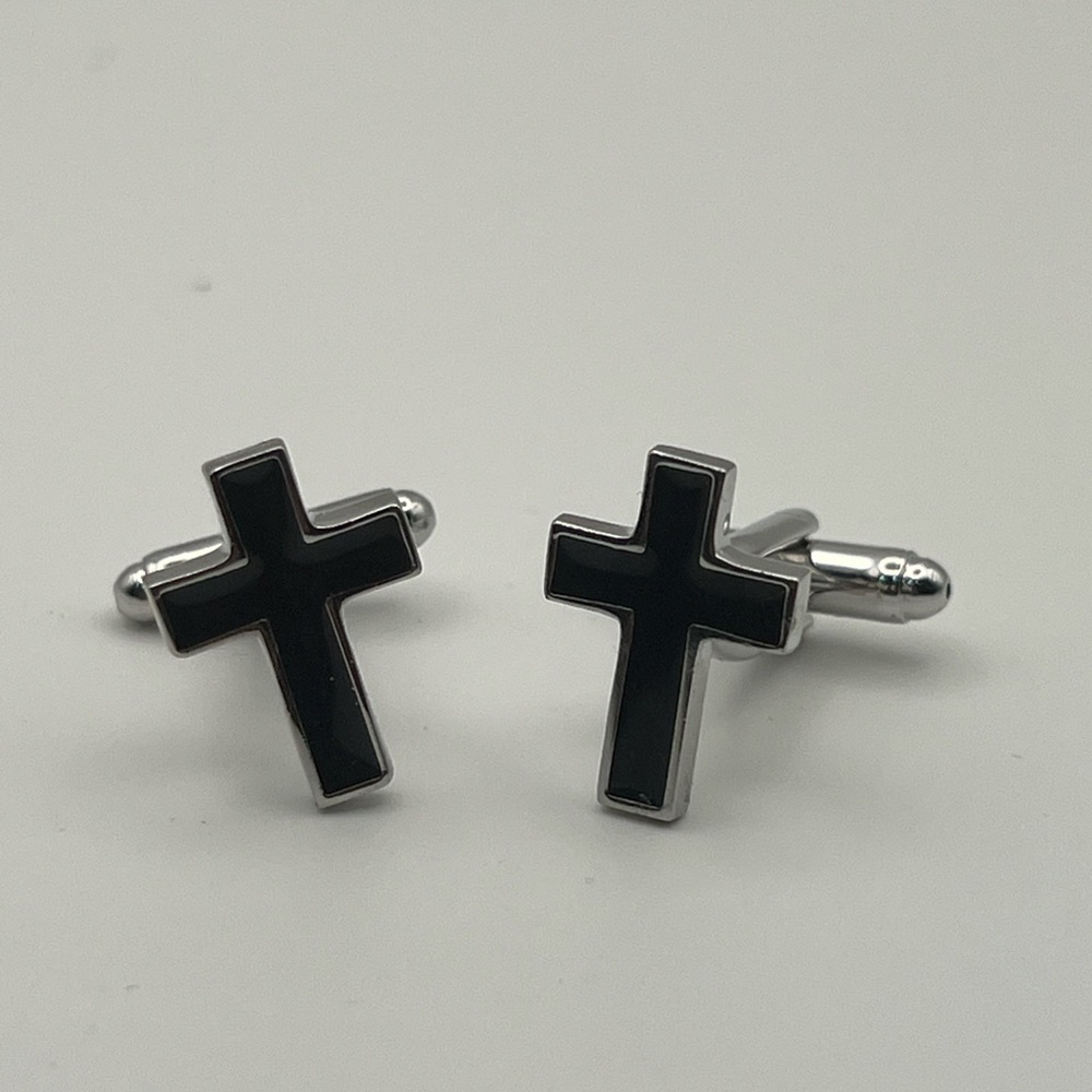 Silver and Black Cross Cufflinks